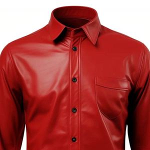 Street Style Leather <b>Jacket</b> <b>Men</b> Black <b>Summer</b> Loose Shirt Lapel Single Breasted <b>Men's</b> Leather Short Sleeve Pu Shirt - Product Image 5