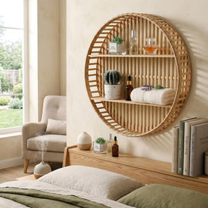 Handcraft Natural Bamboo Round Wall <b>Shelf</b> Storage Solution for Hotel Spa Restaurant Bedroom Design Wholesale - Product Image 1