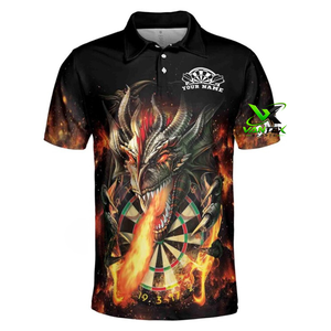 Chemise décontractée à manches courtes boutonnée VANTEX pour homme, séchage rapide, 100 % polyester tricoté 200g, avec impression flamme et nom personnalisé - Product Image 3