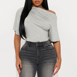 Vintage Lightweight Women's Cowl Neck Yoga One Piece Gray Bodysuit <b>Jumpsuit</b> Summer Ruched Design Outdoor Regular Gym Fitness Tee - Product Image 3