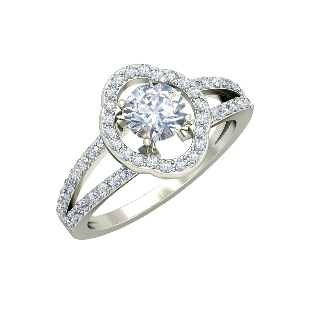 Pengaturan batang belat Halo ganda 18Karat cincin berlian Lab emas putih 10 Karat pada hadiah ulang tahun pertunangan dengan harga grosir