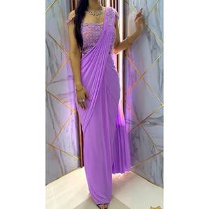 Sari de Fiesta de Diseñador con Bordado de Lentejuelas para Vestidos de Graduación - Product Image 3