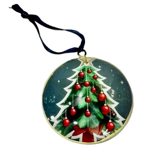 Decorative Christmas <b>Tree</b> New Design With Hanging Rope Top Selling Round Circle Double With Printed Decal Finish - Product Image 1