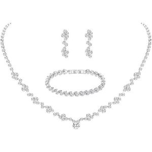 Set di Gioielli da Sposa in Cristallo Argentato, Collana, Orecchini e Bracciale per Sposa, Damigella e Cerimonie - Product Image 1