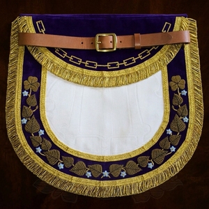 aCustom Embroidered Masonic Apron with Gold Fringe & Symbolic Emblem Design – Premium Formal Freemason Regalia Accessory - Product Image 6