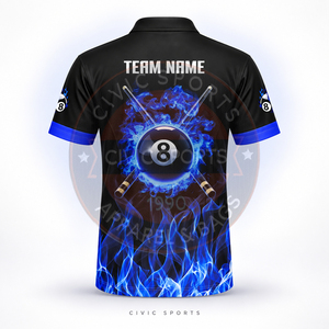 Polo de billard personnalisé pour homme, motif flamme bleue 8 balles, manches courtes, sublimation, maillot d'équipe, tissu polyester, haute qualité - Product Image 6
