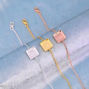 Handmade 925 <b>Silver</b> 18k Gold 10mm Square Blank Bezel Cup Chain <b>Bracelet</b> Setting Breastmilk Keepsake DIY Resin Jewelry Findings - Product Image 2