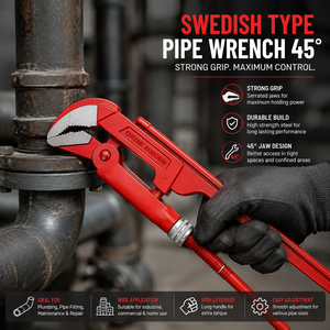 Clé à tuyau de type suédois à 45 degrés – Clé à tuyau réglable robuste pour la plomberie, les raccords de tuyauterie, l'industrie et l'entretien - Product Image 4