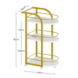 Modern Metal Ceramic Eco-Friendly Kitchen Trolley Cart White Shelves Yellow <b>Frame</b> Design Durable Storage Dining Room Living Room - Product Image 2