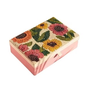 Polished Wood Crafts <b>Seed</b> Beads Beaded Embroidery Wine Box Gift Organizer Handmade Embroidered <b>Storage</b> Case - Product Image 2