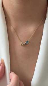 Toi Et Moi Custom Name Jewelry Solitaire Bezel Emerald Aquamarine Lab Grown Diamond <b>Initial</b> Pendant <b>Necklaces</b> 14k 18k Solid Gold - Product Image 5