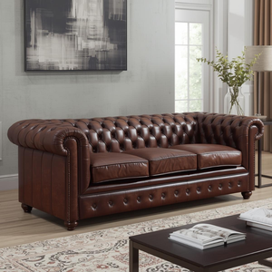 Sofá Chesterfield Tradicional de Cuero Marrón con Botones Decorativos, Sofá Clásico para Sala de Estar, Oficina, Vestíbulo de Hotel - Product Image 1