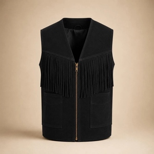 Gilet en cuir suédé personnalisé avec franges pour homme, gilet de cowboy western, gilet en cuir de moto haut de gamme, OEM ODM - Product Image 5