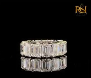Emerald Cut Lab Grown Diamond Luxury Unisex Eternity Band Solid Gold Shared Prong Wedding <b>Ring</b> <b>Stacking</b> Anniversary Fine Jewelry - Product Image 5