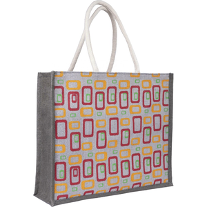 Sac de shopping unisexe en jute 100% écologique, motif géométrique, avec poignée rembourrée en sangle, impression sans azo, prix comparatif - Product Image 1