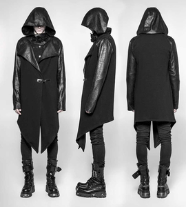 เสื้อโค้ทยาวสไตล์โกธิคสีดำ หนัง PU เสื้อโค้ทเทรนช์ชาย ชุดฮาโลวีน - Product Image 4