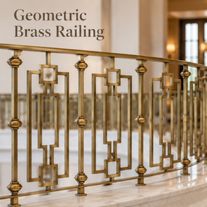 Rampe d'escalier en bronze géométrique avec motifs carrés escalonnés pour hôtels de luxe, villas et intérieurs modernes - Product Image 4