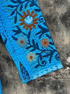 Handcrafted Breathable Cotton <b>Kantha</b> Suzani Embroidered Stand Collar Long <b>Jacket</b> Ethnic Boho Chic Casual Layering Outerwear - Product Image 3