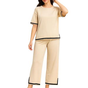 Ensemble de pyjama pour femmes avec logo personnalisé, manches longues, col rond, vêtements de nuit, fabricant OEM, grossiste, fournisseur en gros - Product Image 2