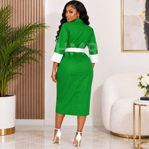 Robe chemise verte HMR Sorority Sisterhood avec poignets contrastants blancs et ceinture, longueur genou, ajustée, pour le bureau - Product Image 4