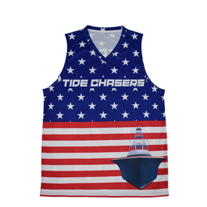 ชุดบาสเก็ตบอลชายแบบสปอร์ตแวร์ผ้าสแปนเด็กซ์/ไนลอนระบายอากาศพิมพ์ลายธงชาติอเมริกันแบบซับลิเมชั่นสั่งทำสีได้ขายส่ง - Product Image 1