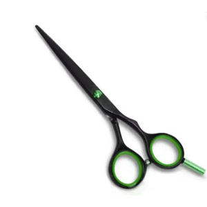 Professional <b>Hair</b> Scissors Stainless Steel Sharp Blade Right Handed Medium Handle Green Accents Black Plastic <b>Grip</b> - Product Image 2