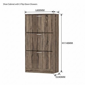 Meuble à chaussures moderne 2525 en bois à 3 tiroirs, fin, avec rangement double niveau inclinable et rabattable, pour entrée, salon, salle de sport - Product Image 2