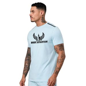 <b>Mens</b> Taped Jersey Tee Light <b>Blue</b> 100% Cotton Crew Neck T-Shirt Short Sleeve Casual Breathable Eco-Friendly Anti-Wrinkle Summer - Product Image 1