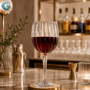 Modern Ribbed Crystal Wine Glasses | 22cm Hand Blown Lead-Free Stemware - Product Image 2