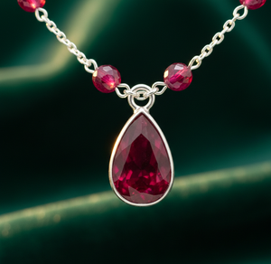 สร้อยคอพลอยโกเมนทำมือ ขนาด 8 มม. รูปทรงกลม ประดับพลอยรูปหยดน้ำ ความยาว 16 นิ้ว ชุบทองบนเงิน  เครื่องประดับสำหรับงานปาร์ตี้ งานแต่งงาน ของขวัญสำหรับเธอ - Product Image 5