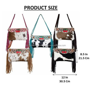 Wholesale High Quality Women Cowhide Leather Large Capacity Crossbody Bag Genuine Floral Leather Fashionable Fringe Shoulder Bag - Product Image 2