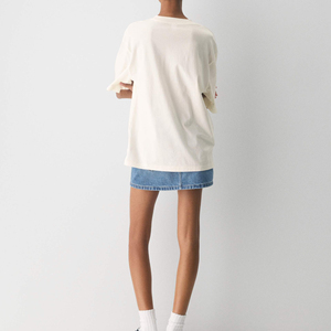 T-shirt décontracté d'été pour femme, col en V, manches courtes, 100 % coton tricoté, grande taille, délavé, respirant et séchage rapide, style vintage - Product Image 2