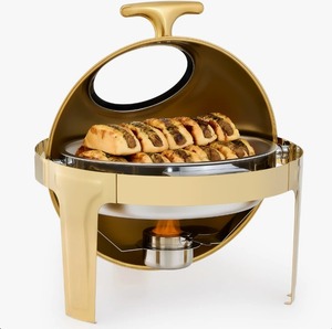 ชุดอุ่นอาหารบุฟเฟ่ต์สแตนเลสทรงกลมขนาด 6.3 ควอร์ต พร้อมฝาปิดแบบม้วน สำหรับงานจัดเลี้ยงและงานปาร์ตี้ ในราคาที่ดีที่สุด - Product Image 5