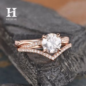 Conjunto de Anillos de Boda de Corte Redondo Moderno, 2 Piezas, con Diseño de Espiga Entrelazada y Corona, Oro de 10K/14K, Joyería Personalizada - Product Image 2
