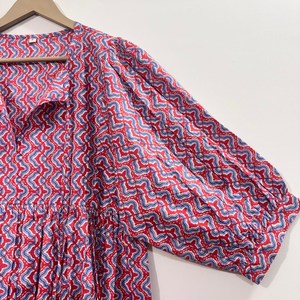 Vestido Midi Casual de Mujer, Tejido 100% Algodón, Mangas Abullonadas, Cintura Imperio, Estilo Babydoll, Cuello en V, Corte Holgado, Estilo Rajasthan - Product Image 4