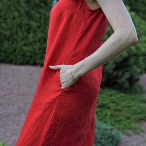 Nuevo Vestido de Verano de Algodón con Corte en A, Rojo, Maxi, Ecológico, para Invitadas de Boda, Fiesta o Cóctel, para Mujer - Product Image 6