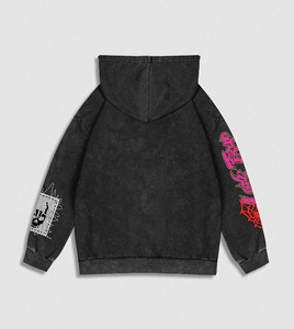 Sweat à capuche unisexe pour homme, noir, surdimensionné, avec impression DTG personnalisée, en coton éponge écologique - Product Image 2