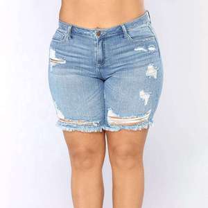 Shorts en jean skinny taille mi-haute pour femme, décontractés, été, fermeture boutonnée, délavage clair personnalisé, 100% 400g, broderie - Product Image 6