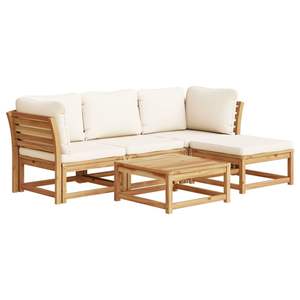 Conjunto de Muebles de Jardín de Madera de Acacia Maciza con Cojines Blanco Crema - Product Image 2