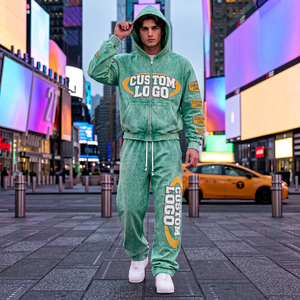Conjunto de Sudadera con Capucha y Pantalones Jogger de Algodón con Lavado Ácido para Hombre, Estilo Urbano Informal, Talla Grande - Product Image 2