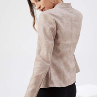 Harga Grosir Jaket Peplum Kulit Coklat Wanita Lengan Panjang Model Kancing Depan Mantel Fashion