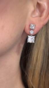 3CT Princess Lab Grown <b>Diamond</b> <b>Earrings</b>: 14K Gold <b>Dangle</b> Studs - Product Image 2