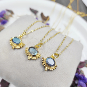 Collier Pendentif en Pierre Naturelle Ovale de Labradorite, Monture Chrétienne en Argent Sterling, Bijou Minimaliste de Créateur, 18 Pouces - Product Image 3