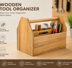 Caja de herramientas de madera con asa, 2 compartimentos, rectangular, organizador de herramientas de madera, organizador de herramientas portátil para garaje - Product Image 3