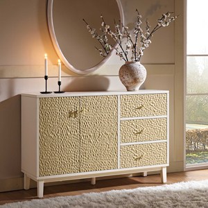 Commode de chambre moderne, idéale pour appartement, avec finition grain blanc texturé, console de rangement pour salon, salle à manger et entrée - Product Image 2