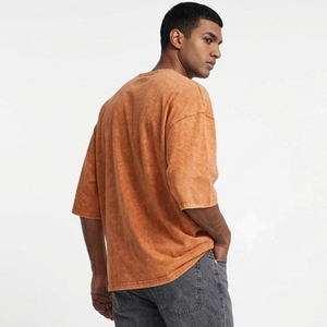 Orange Wash Oversized T-Shirt Men's Half Sleeve Washed Tee Men Drop Shoulder Summer Style Washed <b>TShirt</b> Mens - Product Image 2
