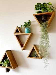 Single Tier Solid Wood Adjustable Floating <b>Corner</b> Shelf <b>Unit</b> Modern Staggered Wall Shelf Vertical Flower Pot Holder Non-Folding - Product Image 5