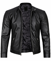 Veste de moto en cuir de vache noir respirant pour homme, coupe ajustée, col montant, fermeture éclair, style motard, vêtement d'hiver