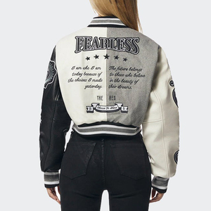 Chaqueta Varsity con Botones a Presión para Mujer, Estilo Clásico de Béisbol, Prenda Exterior Cómoda y a la Moda, Fabricante Mayorista, Corte Recortado, Estilo Universitario - Product Image 5