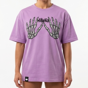 Camiseta morada de artes marciales Mawra para hombre, manga corta, cuello redondo, diseño de manos de esqueleto estampadas, estilo callejero, corte regular, 100% algodón - Product Image 1